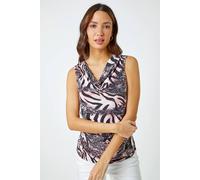 Roman Originals Sleeveless Textured Animal Print Top for Women UK - Ladies Spring Everyday Summer Holiday Cowl Neckline Comfy Mixed Pattern Soft Tee Stretch Jersey Shirts - Pink - Size 20