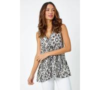 Roman Originals Sleeveless Aztec Print Frill Vest Top for Women UK - Ladies Everyday Holiday Spring Summer V Neckline Comfy Soft Evening Vacation Work Party - Black - Size 10