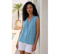 Roman Sleeveless V-Neck Lace Trim Cotton Top In Blue Blue