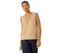 Roman Sleeveless V-Neck Lace Trim Cotton Top In Stone Stone 20