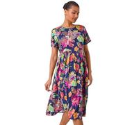 Roman Smock Dress for Women UK Ladies Swing A Line Tiered Pocket Slouch Summer Spring Everyday Evening Work Holiday Short Sleeve Smart Casual Beach Lightweight Shift - Navy - Size 12