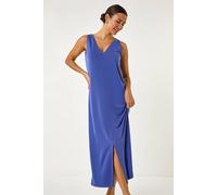 Roman Originals Soft Pique Stretch Midi Dress for Women UK - Ladies Everyday Holiday Spring Summer V-Neckline Comfy Soft Evening Vacation Work Party - Blue - Size 18