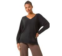 Roman Soft V-Neck Side Split Knit Sweater In Black Black 12