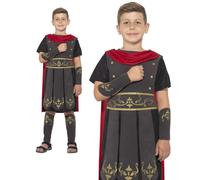 Smiffys Roman Soldier Costume, Black with Tunic, Attached Cape, Arm & Leg Cuffs, Boys Fancy Dress, Child Dress Up Costumes