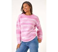 Roman Originals Spacedye Curved Hem Jumper for Women UK - Ladies Everyday Autumn Winter Round Neckline Comfy Soft Evening Vacation Work Party Night Out - Pink - Size 14