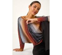 Roman Originals Women Diamante Embellished Jumper Ladies Sparkly Sequin Sweater Batwing Autumn Winter Sparkle Knit Knitwear Glittery Shiny Casual Evening Going Out Party - Rust - Size S