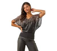 Roman Sparkly Blouson Top for Women UK Ladies Cold Shoulder Blouse Split Sleeves Shimmer NYE Party New Year Christmas Formal Dressy Evening Special Occasions Winter