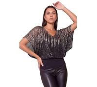 Roman Sparkly Blouson Top for Women UK Ladies Cold Shoulder Blouse Split Sleeves Shimmer NYE Party New Year Christmas Formal Dressy Evening Special Occasions Winter
