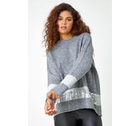 Roman Originals Sequin Colour Block Funnel Neck Jumper for Women UK - Ladies Everyday Autumn Winter Round Neckline Comfy Soft Evening Vacation Work Party Night Out - Grey - Size S
