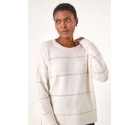 Roman Originals Shimmer Detail Knit Jumper for Women UK - Ladies Everyday Autumn Winter Crew Neckline Comfy Soft Evening Vacation Work Party Night Out - Ivory - Size 12