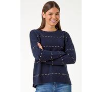 Roman Originals Shimmer Detail Knit Jumper for Women UK - Ladies Everyday Autumn Winter Crew Neckline Comfy Soft Evening Vacation Work Party Night Out - Midnight Blue - Size 16