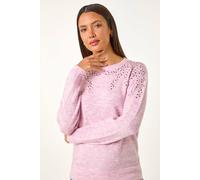 Roman Originals Women Sparkly Embellished Jumper Ladies Diamante Sequin Hotfix Winter Sweater NYE New Year's Eve Christmas Party Going Out Shiny Smart Work Pullover - Light Pink - Size 18