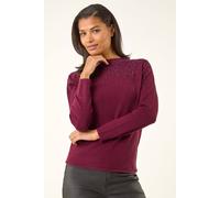 Roman Originals Diamante Sequin Jumper for Women UK Ladies Sparkly Glitter Sweater Embellished Smart Casual Autumn Winter Long Sleeve Round Neck Knitwear Knitted Pullover - Bordeaux - Size 20