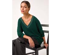 Roman Sparkly Trim V-Neck Knit Jumper In Dark Green Dark Green
