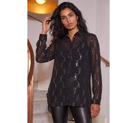 Roman Women's Spot Foil Print Longline Shirt in Black | Size: 14 Roman Black 14