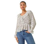 Roman Spot Frill Pleated Peplum Blouse In Ivory Ivory 16