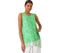 Roman Spot Print Asymmetric Vest Top for Women UK - Ladies Spring Everyday Summer Holiday Round Neckline Comfy Sleeveless Soft Cool Lightweight Tank Shirt Work Office Blouses - Green - Size 20