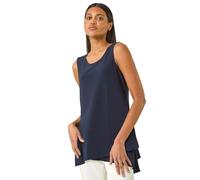 Roman Spot Print Asymmetric Vest Top for Women UK - Ladies Spring Everyday Summer Holiday Round Neckline Comfy Sleeveless Soft Cool Lightweight Tank Shirt Work Office Blouses - Navy - Size 10
