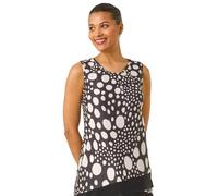 Roman Spot Print Asymmetric Vest Top for Women UK - Ladies Spring Everyday Summer Holiday Round Neckline Comfy Sleeveless Soft Cool Lightweight Tank Shirt Work Office Blouses - Black - Size 16