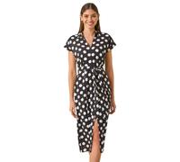 Roman Originals Shirt Dress for Women UK Ladies Short Sleeve Sleeveless Belted Collared Midi Maxi Summer Spring Smart Casual Button Evening Office A Line Swing Skater - Noir Spot - Size 12