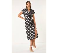 Roman Spot Print Belted Midi Dress In Black Black 10