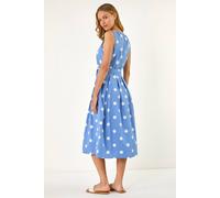 Roman Women's Spot Print Belted Midi Dress in Light Blue | Size: 12 Roman Light Blue 12