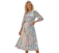 Roman Women's Blurred Print Pleat Neck Midi Dress in White | Size: 10 Roman White 10