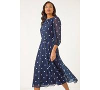 Roman Spot Print Chiffon Pleated Midi Dress In Navy Navy 16