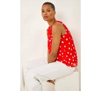 Roman Spot Print Double Layered Pleated Top Red