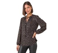 Roman Spot Print Foil Tie Neck Top In Black Black 18