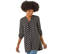 Roman Spot Print Longline Buttoned Blouse In Black Black 20
