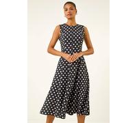 Roman Spot Print Panel Midi Dress In Black Black 14