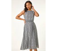 Spot Print Pleated Midi Dress Roman White 18