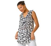 Roman Spot Print Ruffle Front Buttoned Blouse In Black Black 12
