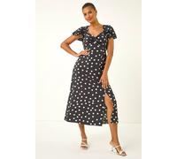 Roman Women's Spot Print Sweetheart Midi Dress in Black | Size: 14 Roman Black 14