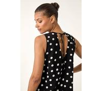 Roman Originals Spot Print Tie Detail Vest Top for Women UK - Ladies Everyday Holiday Spring Summer Round Neckline Comfy Soft Evening Vacation Work Party - Black - Size 16