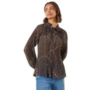 Roman Spot Print Tie Neck Pleated Top In Black Black 14