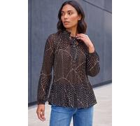 Roman Women's Spot Print Tie Neck Pleated Top in Black | Size: 10