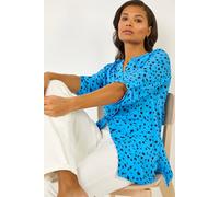 Roman Spot Print V-Neck Button Blouse In Blue Blue 16