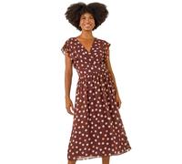 Roman Spot Print V-Neck Frill Midi Dress In Brown Brown 18
