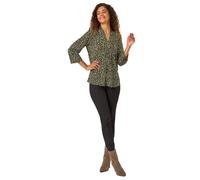 Roman Spot Print V-Neck Pleat Front Top In Green Green 12