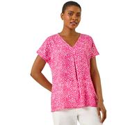Roman Spot Print V-Neck Pleat Front Top In Pink Pink 12