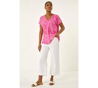 Roman Women's Spot Print V-Neck Pleat Front Top in Pink | Size: 20 Roman Pink 20