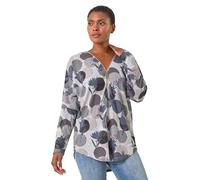 Roman Spot Print V-Neck Zip Front Stretch Top In Grey Grey 18
