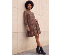 Roman Originals Spot Print Zip Front Dress for Women UK - Ladies Everyday Autumn Winter Round Neckline Comfy Soft Evening Vacation Work Party Night Out - Tan - Size 14