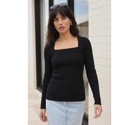 Roman Women's Square Neck Ribbed Knit Top in Black | Size: 18 Roman Black 18