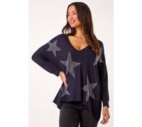 Roman Star Detail Hanky Hem Knit Jumper In Midnight Midnight