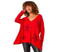 Roman Star Print Hanky Hem Knit Jumper In Red Red 10