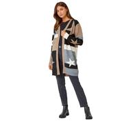 Roman Star Print Longline Stretch Cardigan In Natural Natural 18