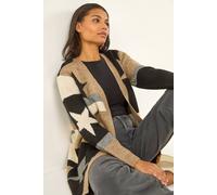 Roman Originals Women Cardigan - Ladies Longline Coatigan Tassel Open Front Cardi Winter Autumn Casual Textured Edge to Edge Yarn Patterned Comfy Work Going Out - Tan Grey - Size 20